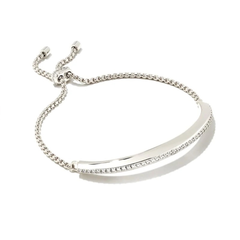 Kendra Scott Silver CZ Crystal Bar Slider Adjustable Bracelet w/ Dustbag
